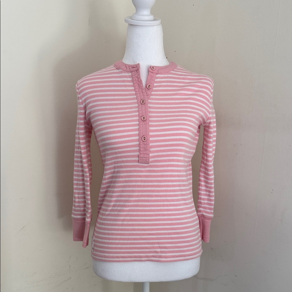 Lauren Ralph Lauren Pink and Ivory Striped Henley button up Top